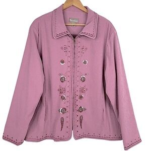 TanJay Pink Full Zip Sequin & Stud Detail 2 Pocket Long Sleeve Blazer Jacket 20W
